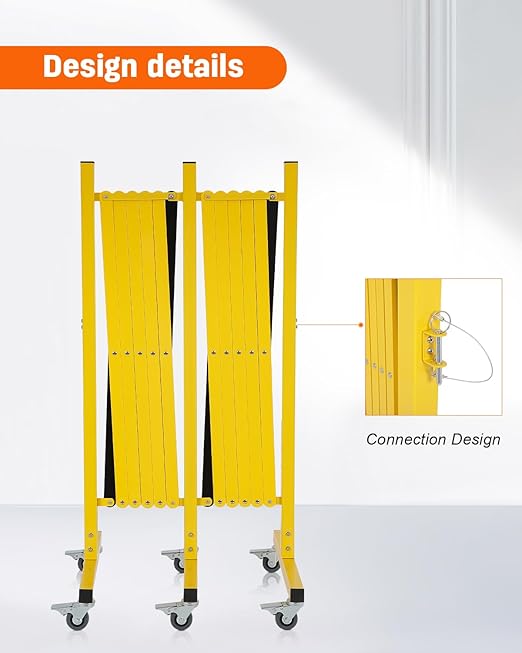 GCCSJ Expandable Metal Barricade with Wheels, 16.4 Feet Long Folding Security Gate, Retractable Metal Barrier for Construction Site Elevator Traffic Control Garage, Yellow Black