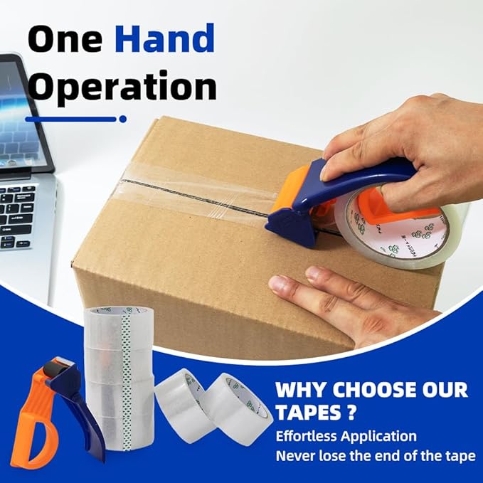 Clear Packing Tape with Dispenser – 6 Rolls,Heavy Duty Packaging Tape for Packing, Shipping & Moving, Effortless Sealing, 1.88" x 56 yd