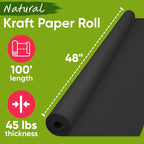 USA Made 48" x 1200" Black Kraft Paper Roll, 45 lbs Thickness, American Quality Colored Kraft Paper for School, Bulletin Board - Odorless, Non-Toxic, Safe for Kids