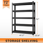 72" H Garage Shelving Units 5-Tier Adjustable Storage Shelves 2500LBS Heavy Duty Metal Shelves Utility Industrial Shelving Rack for Garage Warehouse Pantry Basement,Black (23.6" D×47.2" W×72" H)