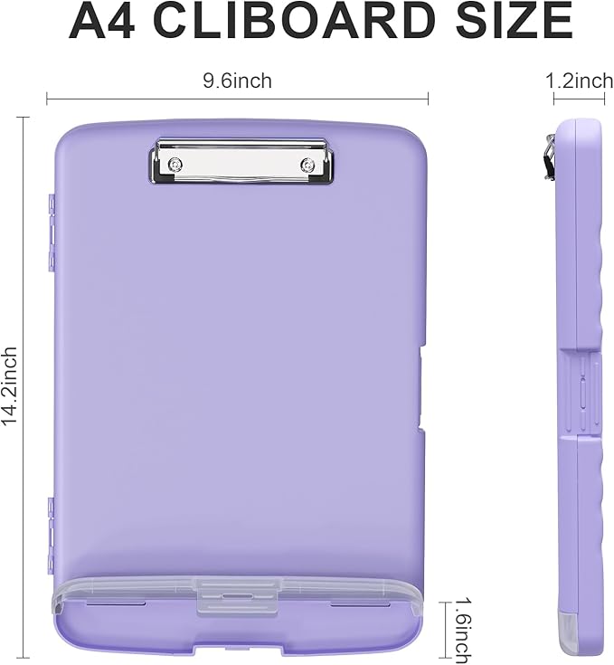 Plastic Clipboard with Storage, 8.5 x 11 Storage Organization Box Side-Opening, Heavy Duty Clip Board with Pen Holder and Paper Folder for Nurses, Teachers, Office & School Supply, Purple