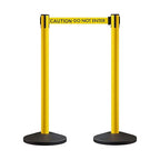 Crowd Control Warehouse CCW Series RBB-100 - Set of 2 Stanchion Retractable Belt Barriers - 11 Foot Caution Do Not Enter Belt, Yellow Post - Easy Assembly