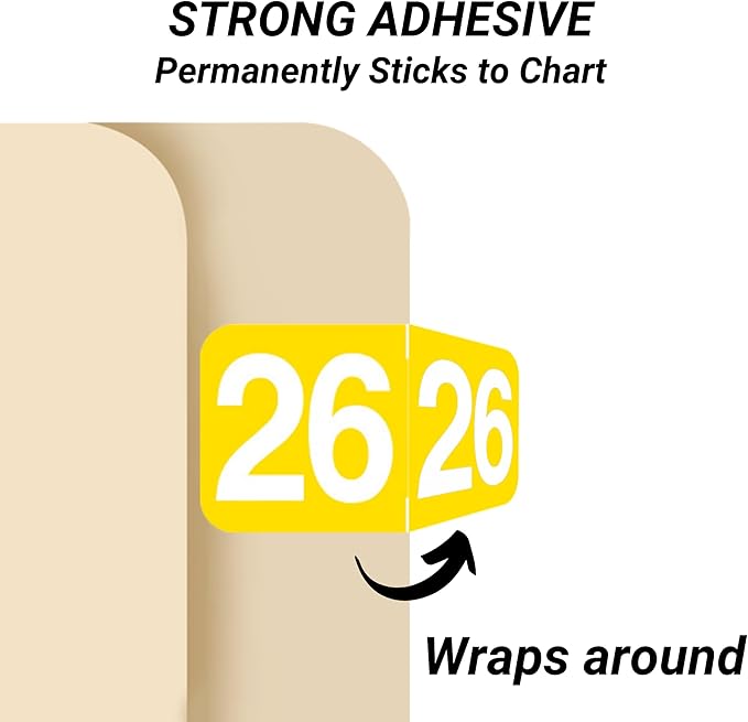 2026 Year Stickers, Doctor Stuff 2026 Chart Stickers, Yellow Color Coded, Ames/TAB Style, USA Made Year Labels for End Tab File Folders, 500/Roll, 1 Roll, 3/4" x 1-1/2"