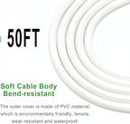 Outdoor Extension Cord 50ft, White Waterproof Extension Cord 16 Gauge 2 Prong Power Cable, 50ft Heavy Duty Power Cord for Yard, Garden,Lights(13A 125V)
