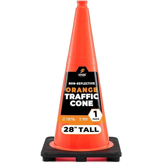 Xpose Safety 28 Inch Orange Traffic Cones, 1-Pack - Multipurpose PVC Plastic Safety Cone for Parking, Soccer, Caution, Kids and Construction - DOT Approved