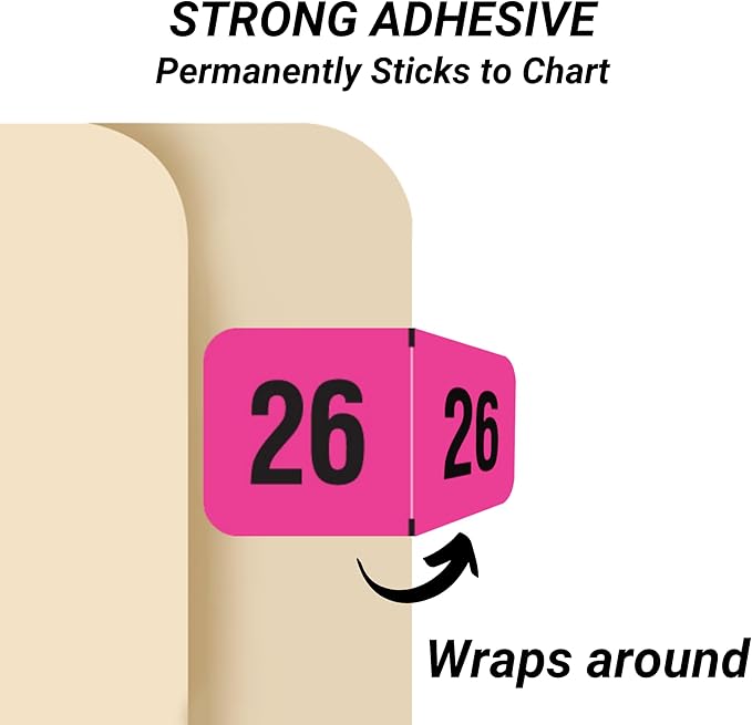 2026 Year Labels, Doctor Stuff 2026 Chart Stickers, Fluorescent Pink Color Coded, USA Made Year Stickers for End Tab File Folders, 500 Labels/Roll in a Dispenser Box, 3/4" x 1-1/2"