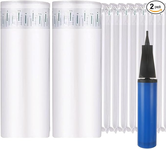2PCS 13.7 Inch x 164 Feet Bubble Cushioning Wrap Roll, Large Bubble Air Bubbles for Packaging Moving Shipping Delivering with Free Pump, Inflatable Air Column Bubble Bag Wine Bottle Protector