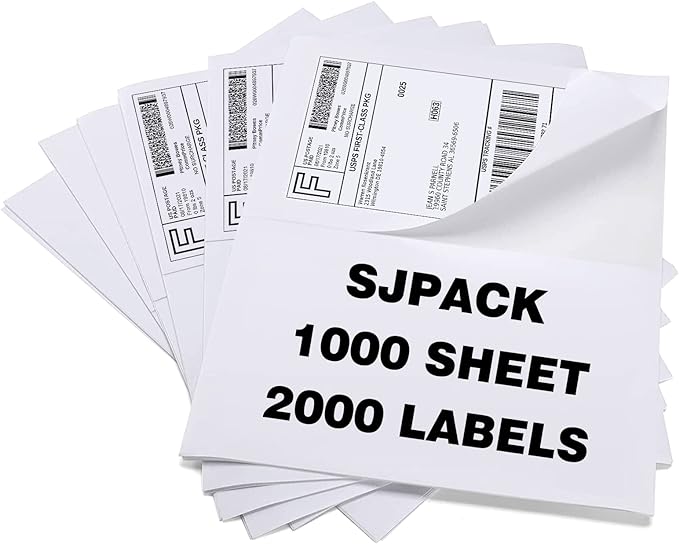 SJPACK 2000 Labels 8.5x5.5 Half Sheet Laser/Ink Jet Shipping Labels Mailing Blank Labels