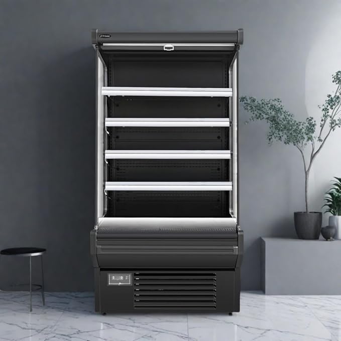 52" Display Refrigerators Open Air Food Refrigerated Display Case for Commercial Bakery Pastry Refrigerated Upright Display Cooler Case for Stores, Supermarkets, Bar, Shops, 36~41℉, Black