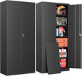 Metal Garage Storage Cabinets with Lock, 71" Tall Tool Cabinet with 2 Door and 5 Adjustable Shelves, Locking Garage Cabinets and Lockable Steel Locker for Home Office Warehouse - (Black-71”H)