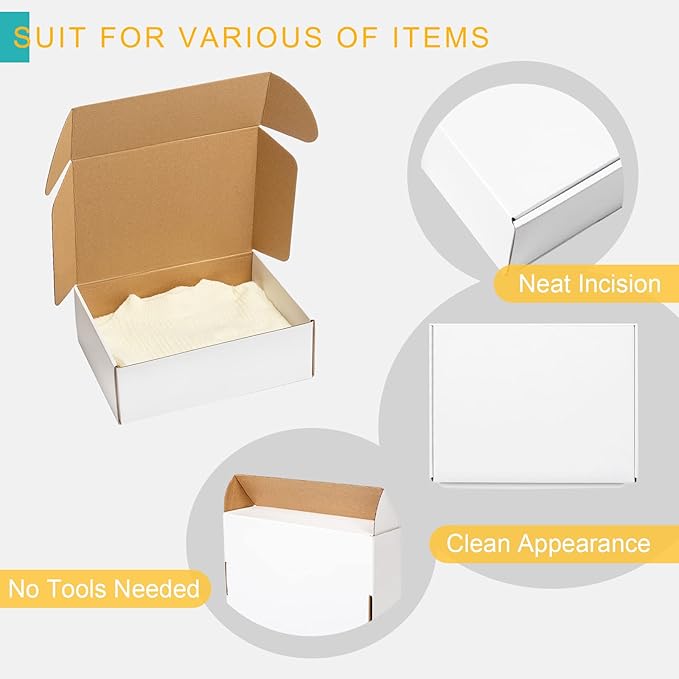 Mcfleet 24 Pack 12x9x4 Shipping Boxes - White Corrugated Cardboard Mailing Box Packaging for Small Business - Tab Locking Literature Mailer Flat Empty Gift Packing Supplies