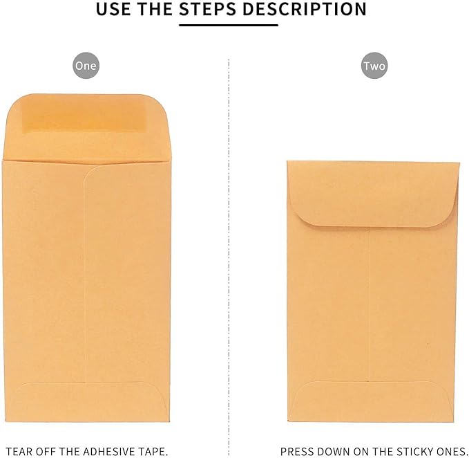 200PCS #5 Coin Envelopes 3.125x5.5 inches Brown Kraft Envelopes Classic Small Parts Gummed Flap for Coins, Cash, Credit Cards, Seeds