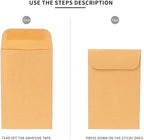 500 PCS #3 Coin Envelopes, 2-1/2” x 4-1/4” inches Brown Kraft Envelopes Classic Small Parts Envelopes with Self Adhesive Gummed Flap for Coins, Cash, Credit Cards, Seeds