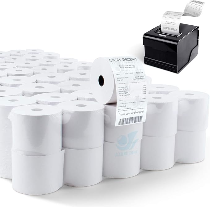 Azure Zone, Thermal Paper 2-1/4 X 230ft 200 Rolls, Fits Most POS Machines and Cash Registers, Great for Business Sales