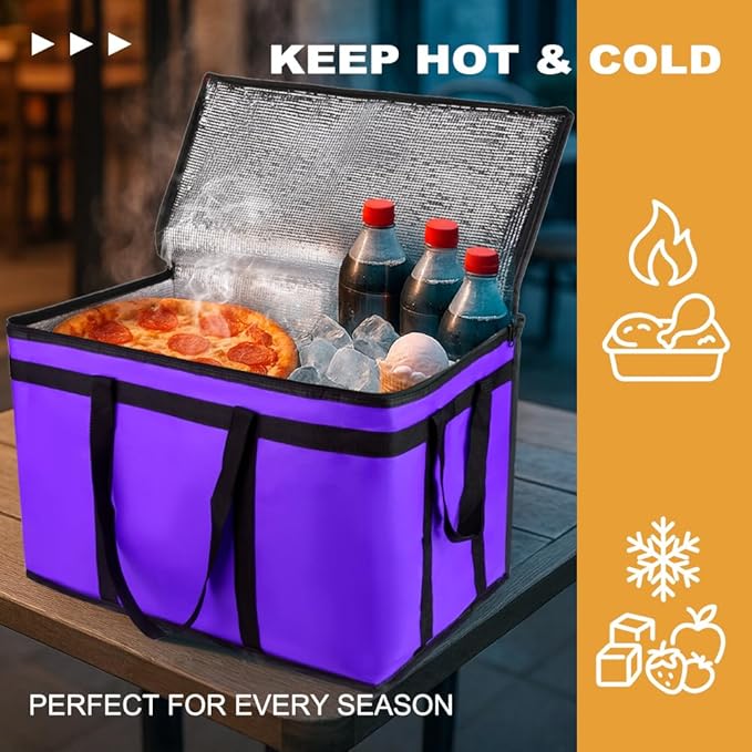 XXXL Insulated Food Delivery Bag - Reusable Thermal Cooler Grocery Bags for Catering & Delivery, Pizza Carrier for Events, Large Capacity Bag Keeps Food Hot/Cold for Shopping, Commercial(with Base)