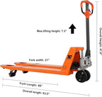 Tory Carrier Pallet Jack Hand Truck Manual Pallet Jacks 5500-Lb. Capacity 21W x 48L Forks Standard Duty, Rubber Handle, Nylon Wheels