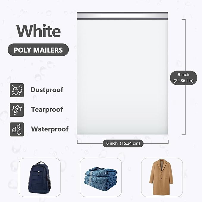 6x9“ Poly Mailers 1000PCS, 1.77 Mil 5 Layer Waterproof Shipping Bags for Clothes,Mailing,Books,Package, Strong Adhesive Self Sealing Mailers Poly Bags Shipping Envelopes for Small Business