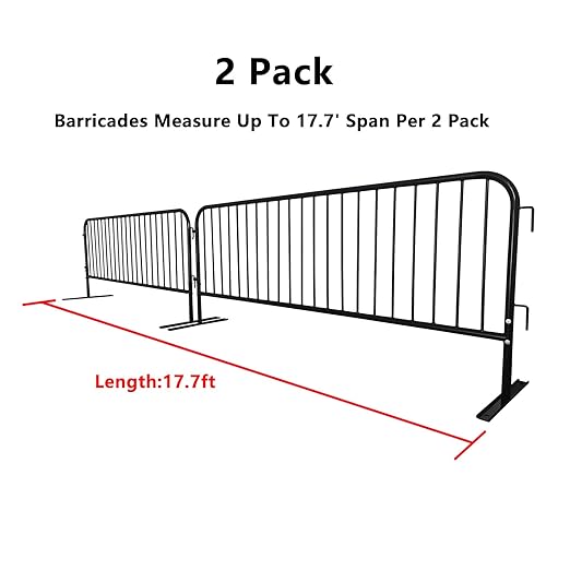 2 Pack 8.5 Ft Steel Crowd Control Heavy Duty Interlocking Steel Safety Barriers Barricade Fence Frame Guard for Events Road Traffic Control, Black