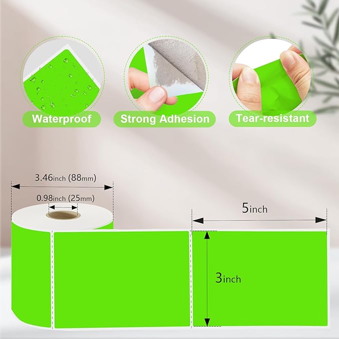 3 X 5 Inch Rectangle Sticker Moving Labels for Boxes, 300PCS Waterproof Removable Labels Stickers to Write on for Bar-Codes, Address, Small Business Labeling, Inventory, Light Green
