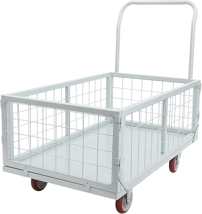 4-in-1 Platform Truck Foldable Push Cartplatform Truck with Cage 2200 lbs, Heavy Duty Moving Platform Hand Cart with 4 Wheels & Brakes, Convertible Warehouse Push Dolly for Workshop Logistics, Silver