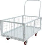 4-in-1 Platform Truck Foldable Push Cartplatform Truck with Cage 2200 lbs, Heavy Duty Moving Platform Hand Cart with 4 Wheels & Brakes, Convertible Warehouse Push Dolly for Workshop Logistics, Silver