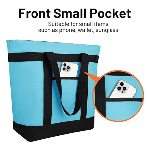 2Pk Insulated Reusable Tote Bag for Grocery Shopping for Women/Men, Pizza/Food Delivery Bag to Keep Food Cold/Hot for Professional Catering, Cooler bags for Travel/Beach/Picnic, Blue
