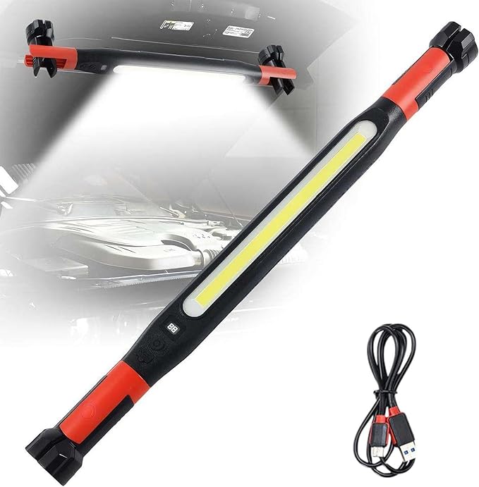 Magnetic Work Light Bar - Cordless, Rechargeable, 3-Mode LED, Waterproof - Under Hood Mechanic Light for Mechanic, Car Repairing, Garage, Workshops, Shelves, Vehicles