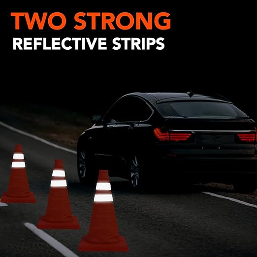 [20 Pack]18 Inch Collapsible Traffic Safety Cones - Parking Cones with Reflective Collars, Orange Safety Cones for Parking lot, Driveway, Driving Training etc