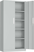 Incbruce 72” Metal Storage Cabinet, Locking Steel Storage Cabinets with 2 Doors and 4 Adjustable Shelves, Tall Lockable Tool Storages for Garage, Home, Office (Grey)