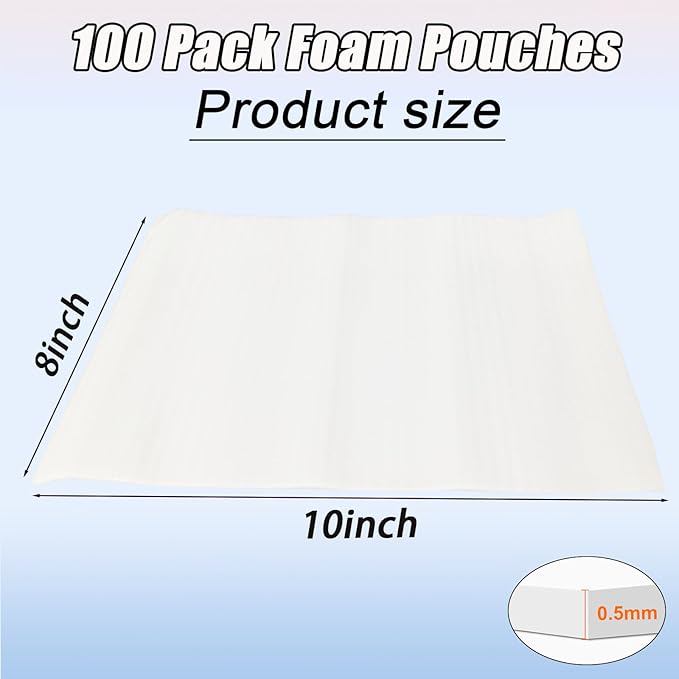 100PCS Cushioning Foam Pouche,8x10Inch Packing Pouche Packing Supplies for Moving and Storing,Foam Pouches for Small Fragile Items/Small Electronic Products/Cosmetic Products/Jewelry/Glasses/Cups
