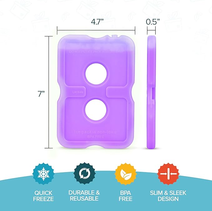 Healthy Packers Reusable Ice Packs for Lunch Boxes - Long Lasting Slim Freezer Packs, Thin Non-Toxic BPA-Free Hard Gel Ice Blocks for Coolers, Kids & Adults Lunch Bags, Travel, Camping, Food Storage