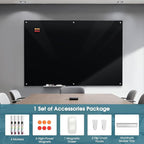 MaxGear Glass Whiteboard 72" x 48"(6' x 4') Wall Mounted, Magnetic Black Dry Erase Board with 1 Eraser, 1 Accessory Tray, 4 Markers and 6 Magnets, Extra Large Frameless Board for Office, School, Home