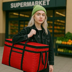 Extra Large XXXL Insulated Food Delivery Bag Cooler Bags Keep Food Warm Catering Therma Catering Bag for doordash 22x14x13 Cooler Bags Therma Shopper hot XXXL Warming RED Pizza 22w x 14 l x 13d