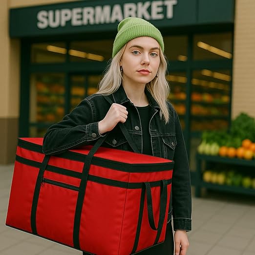 Extra Large XXXL Insulated Food Delivery Bag Cooler Bags Keep Food Warm Catering Therma Catering Bag for doordash 22x14x13 Cooler Bags Therma Shopper hot XXXL Warming RED Pizza 22w x 14 l x 13d