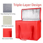 Bodaon 2-Pack Insulated Reusable Grocery Bag with Secure Top, X-Large Insulated Food/Pizza Delivery Bag, Frozen Foods Cold, Cooler Shopping Bags, Red