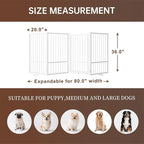 4 Panels Full Metal Freestanding Dog Gates with Door, 80” W x 36” H Folding Pet Gate Fence with Support Feet for Indoor,Stairs, Hallways and Doorways(White)