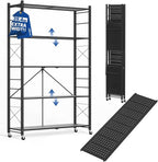 ALANNG 40" W Foldable 5-Tier Storage Shelves with Wheels, Adjustable & Removable Metal Rack, Heavy Duty Rolling Organizer for Kitchen, Garage, Closet, Pantry, and Office (Black,1 Pack)