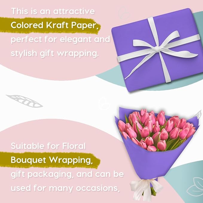 PerkHomy 24" x 1,440" (120') Purple Kraft Paper Roll for Craft Bulletin Board Paper Art Table Covering Crafting Gift Wrapping Bouquet Packing Parcel 80GSM 55LB (Purple, 24" x 120')