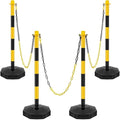 Konohan 4 Sets 34 Inch Parking Cone Delineators Post Traffic Cone Plastic Stanchion Set Stands Parking Barrier with Base 6.6 ft Chain S Hooks Reflective Collar (Yellow,Black)