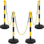 Konohan 4 Sets 34 Inch Parking Cone Delineators Post Traffic Cone Plastic Stanchion Set Stands Parking Barrier with Base 6.6 ft Chain S Hooks Reflective Collar (Yellow,Black)