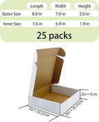 White Shipping Boxes 8x7x2 inch 25 Pack,Corrugated Boxes Mailer Packaging for Mailing Small Business，E-Commerce Gift Boxes for Wrapping Present Moving Storage Heavy Duty Recycled Cardboard Boxes