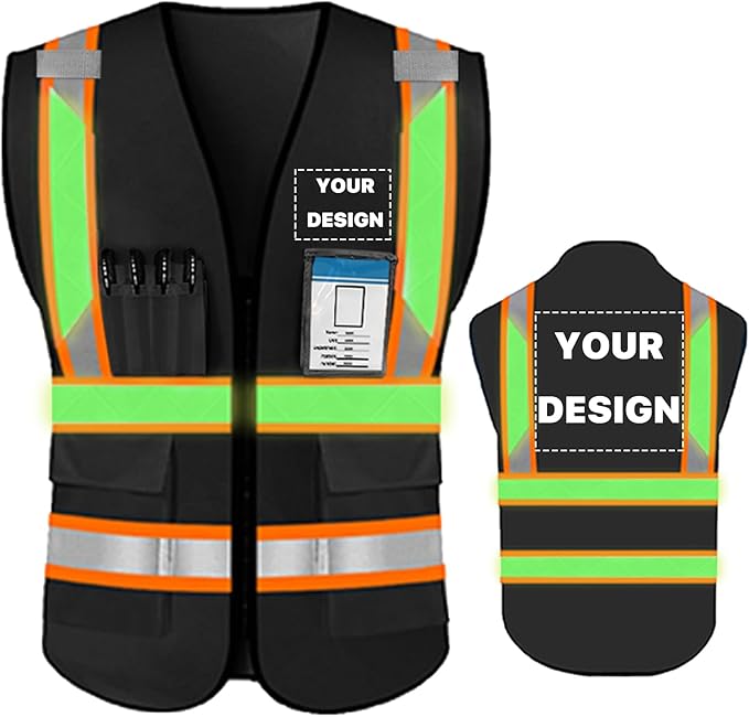 YOWESHOP High Reflective Visibility Safety Vest Custom Your Logo Safety Workwear with Reflective Strips and Pockets