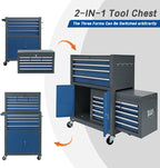 13-Drawer Rolling Tool Chest with Double Door, Extra Large Storage Cabinets with Tool Box, 2-in-1 Detachable Design, 600 lbs Capacity with Lockable Wheels for Garage, Mechanic & Home Use (Blue＆Grey)