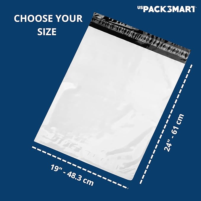 White Plastic Poly Mailers 19"x24" | Shipping Bags for Clothing, Books & Accessories | Durable Shipping Envelopes | Waterproof and Tear-Proof with Strong Self-sealing Adhesive | 100-Pack