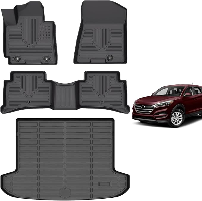 Hutisya-Floor Mats & Cargo Liner Set Fit for Hyundai Tucson 2016-2021 (No Hybrid Models) All Weather Protection Anti-Slip & Durable TPE Full Set Liners Automotive Accessories-Black