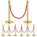 8 Pack Upgraded Stainless Steel Stanchions and Velvet Ropes 5FT Extended Red Carpet Ropes Poles Crowd Control Safety Barriers Set with Stable Base for Theaters Parties Wedding Exhibition (Gold)