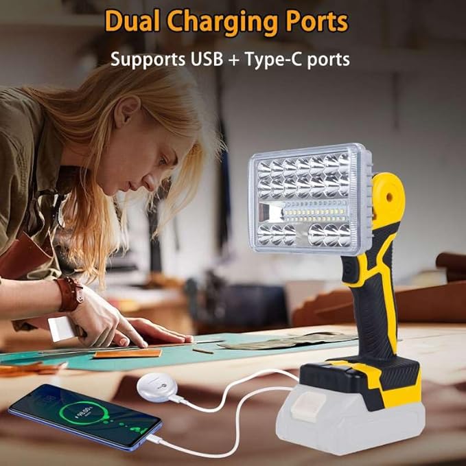 【36w・6500k】 Cordless LED Work Light Compatible with DeWalt 20V Battery, Portable Compact Flashlight Lamp Flood Light with USB/Type C Charging for Emergencie, Construction, Job Site(Bare Tool Only)