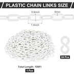 PATIKIL Plastic Chain Links, 100 Foot Safety Barrier Chain White for Crowd Control, Queue Line, Parking, Fence, Gate, Concert, Construction Site and Decoration