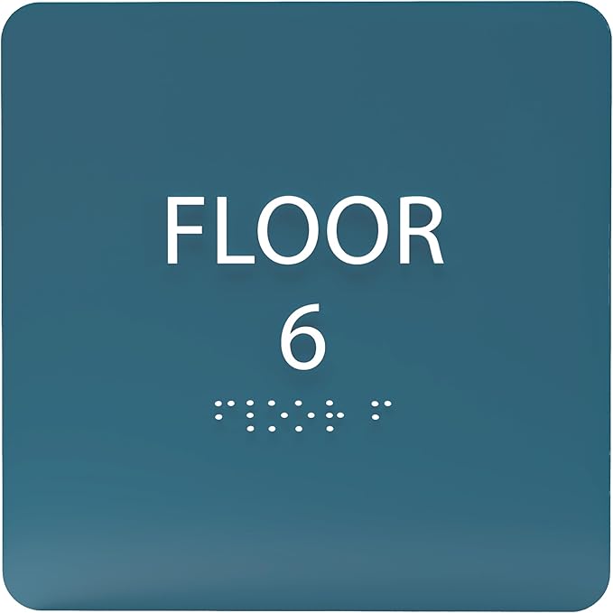 6" X6" Floor 6 Sign - ADA Compliant Tactile Graphics Grade 2 Braille Text Acrylic Wall Signs - Directional Assistance, Floor Number Safety Sign for Office, school Hospital, Apartment