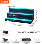 VEVOR LED Lighted Liquor Bottle Display, 3 Tiers 24 Inches, Supports USB, Illuminated Home Bar Shelf with RF Remote & App Control 7 Static Colors 1-4 H Timing, Acrylic Lighted Shelf for 18 Bottles